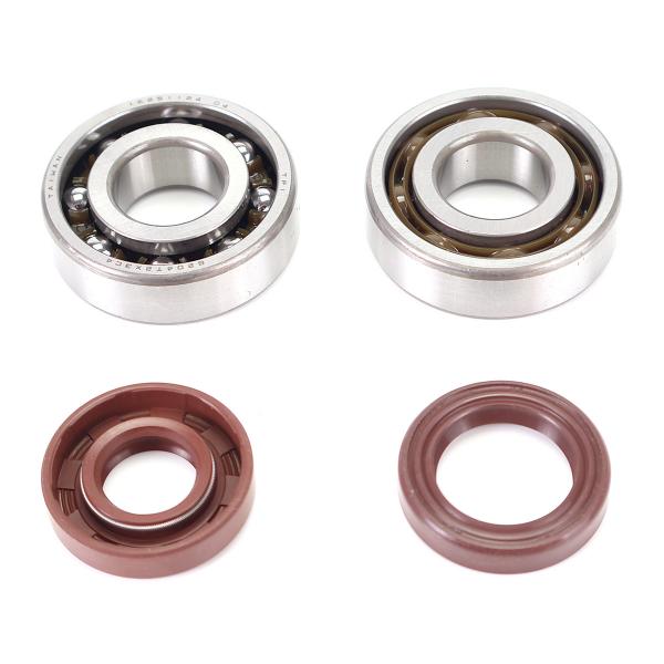 KIT ROULEMENTS TPI (6204 TVH C4 + 6204 TVH C4) + JOINTS SPI VITON ADAPT.  MINARELLI AM6 50CC / BETA 50 RR / MBK 50 X-POWER / YAMAHA 50 TZR / PEUGEOT 50 XPS / RIEJU 50 RS (POCHETTE 2 JOINTS) KIT POUR V