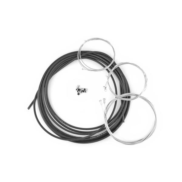 KIT COMPLET CABLES + GAINE NOIR + BUTEES ADAPT. CYCLO PEUGEOT 103/ MBK 51 (GAZ/STARTER/DECOMPRESSEUR)