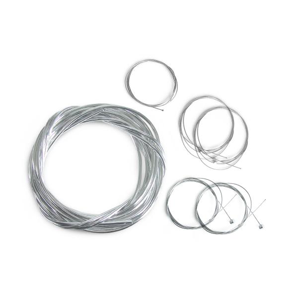 KIT COMPLET CABLES + GAINE CHROMEE + BUTEES + ADAPT. PEUGEOT 103/ MBK 51 (GAZ / STARTER / DECOMPRESSEUR / FREIN AVANT / FREIN ARRIERE)