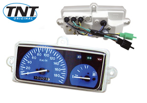 COMPTEUR ADAPT. MBK 50 BOOSTER 1999-2003 / YAMAHA 50 BWS 1999-2003 (180 KM /H  - FOND BLEU  - 3 CONNECTIONS)