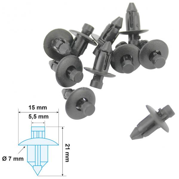 CLIPS DE CARROSSERIE MOTO / MAXISCOOTER (15 X 21 X 7 X 5.5) MODELE A  (SACHET DE 10 PIECES)