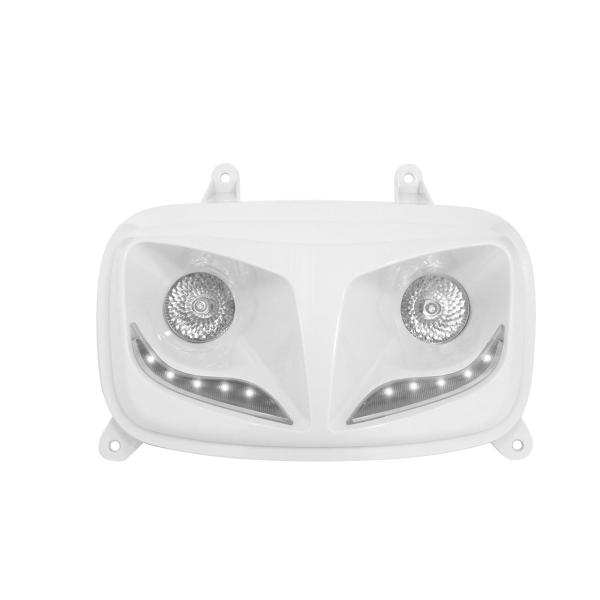 DOUBLE OPTIQUE TNT 2 LAMPES HALOGENE + LEDS BLANCHE EYELIGHT ADAPT. MBK BOOSTER 2004-2017 / YAMAHA BWS 2004-2017  BLANC *