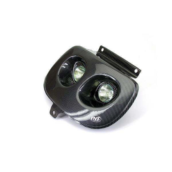 DOUBLE OPTIQUE TNT HALOGENE ADAPT. MBK 50 BOOSTER 1999-2003 / YAMAHA 50 BWS 1999-2003  IMIT CARBONE *