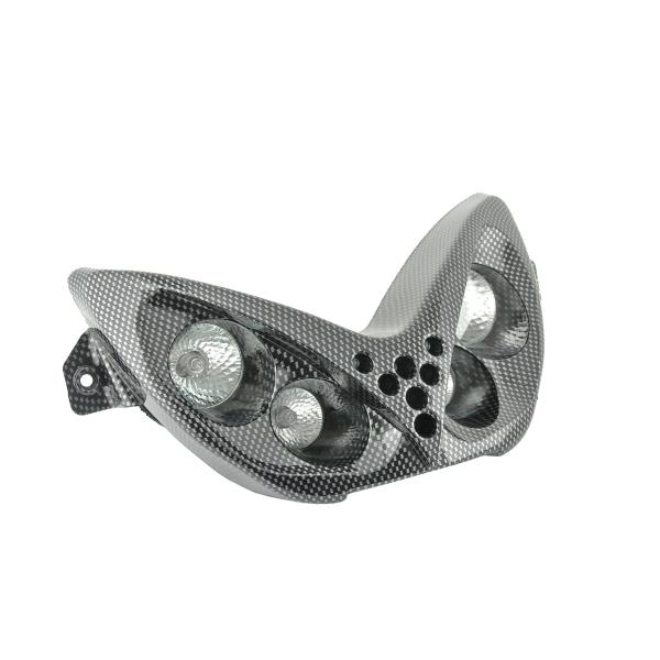 DOUBLE OPTIQUE TNT 4 LAMPES HALOGENE ADAPT. MBK NITRO / YAMAHA AEROX IMITATION CARBONE *