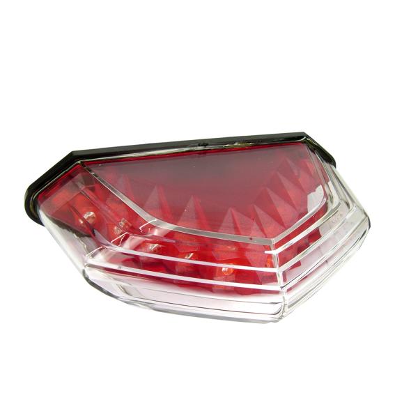 FEU ARRIERE TNT  LED ADAPT. DERBI SENDA DRD / XTREME / RIEJU RS2 / XR7 / XP7 / NK7  TRANSPARENT / FOND ROUGE ( HOMOLOGUE CE )