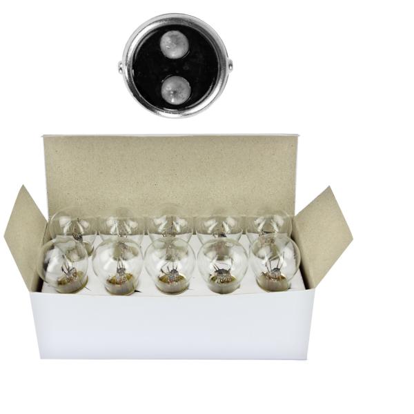 AMPOULE / LAMPE STANDARD 12V 21/5W CULOT BAY15d NORME P21/5W BLANC (FEU ARRIERE+STOP)   (VENDU BOITE DE 10 PIECES)