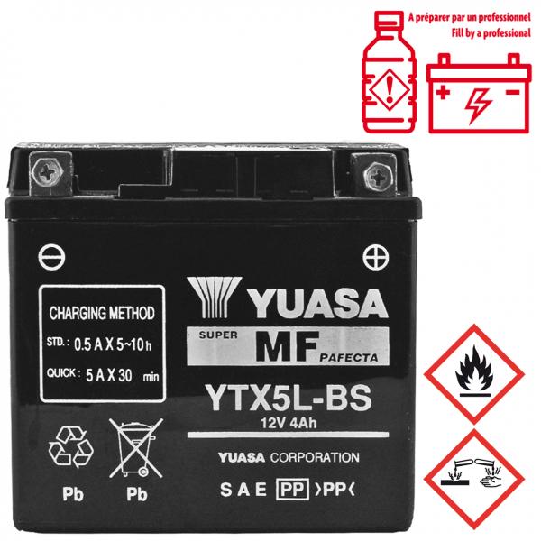 BATTERIE YUASA YTX5L-BS 12V-4.2Ah MF SANS ENTRETIEN LIVREE AVEC PACK ACIDE