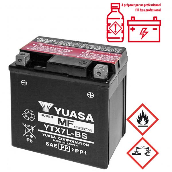 BATTERIE YUASA YTX7L-BS 12V-6.3Ah  MF SANS ENTRETIEN LIVREE AVEC PACK ACIDE