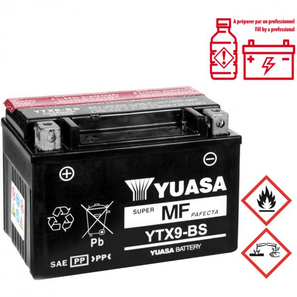 BATTERIE YUASA YTX9-BS 12V-8.4Ah MF SANS ENTRETIEN LIVREE AVEC PACK ACIDE