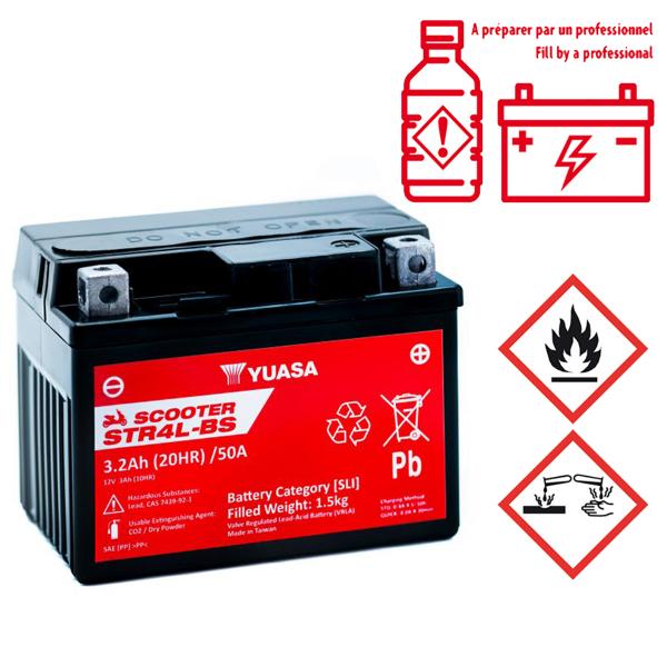 BATTERIE YUASA STR4L-BS 12V-3.2Ah MF SANS ENTRETIEN LIVREE AVEC PACK ACIDE  (EQUIVALENT YTX4L-BS )