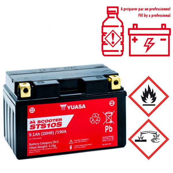 BATTERIE YUASA STS10S 12V-9.1Ah  MF ACTIVEE EN USINE PRETE A L'EMPLOI (EQUIVALENT TTZ10S )