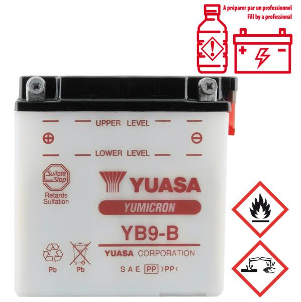 BATTERIE YUASA YB9-B 12V-9.5Ah ( PIAGGIO 50-125 FLY / LIBERTY / TYPHOON / VESPA LX / GILERA 50-125 RUNNER / APRILIA 50 SR H2O / SR-MOTARD / 125 RS SPORT-CITY )