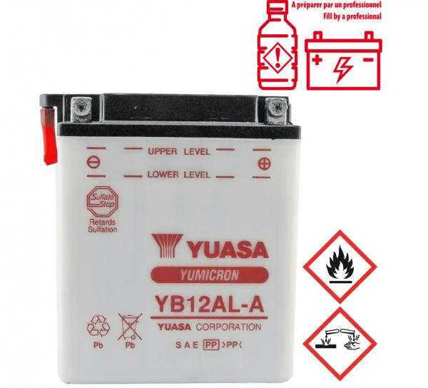 BATTERIE YUASA YB12AL-A 12V-12.6 Ah ( APRILIA ATLANTIC / SCARABEO / PEUGEOT SATELIS 125CC )