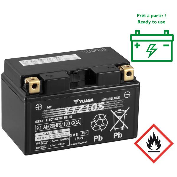 BATTERIE YUASA YTZ10S 12V-9.1Ah  MF ACTIVEE EN USINE PRETE A L'EMPLOI