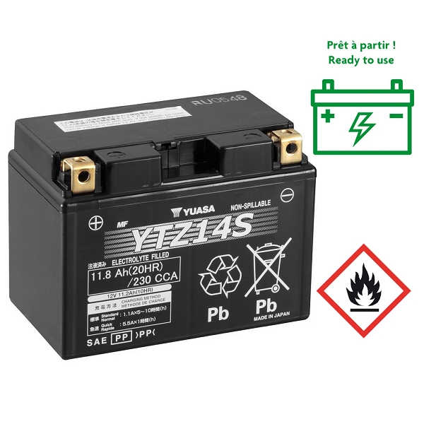 BATTERIE YUASA YTZ14S 12V-11A ACTIVEE EN USINE PRETE A L'EMPLOI