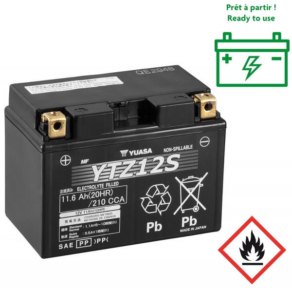 BATTERIE YUASA YTZ12S 12V-11.6 Ah  ACTIVEE EN USINE PRETE A L'EMPLOI