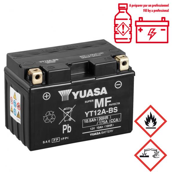 BATTERIE YUASA YT12A-BS 12V-10.5A AGM - SANS ENTRETIEN -LIVREE AVEC PACK ACIDE