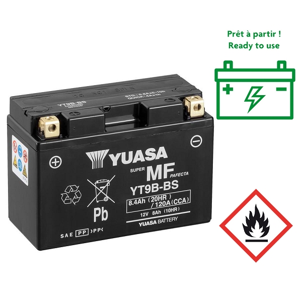 BATTERIE YUASA YT9B 12V-8.4Ah  MF ACTIVEE EN USINE PRETE A L'EMPLOI