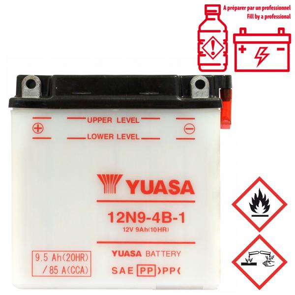 BATTERIE YUASA 12N9-4B-1   12V  9.5Ah (ARCHIVE MOTORCYCLE 50cc/125cc) (Lg135 x L75 x H139mm)