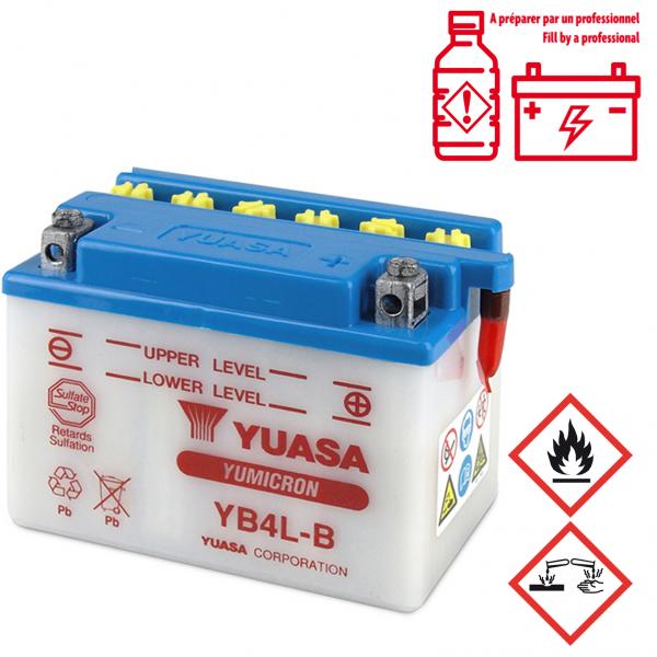 BATTERIE YUASA YB4L-B 12V-4A TOUS SCOOTERS 50cc (LIVRE SANS ACIDE)