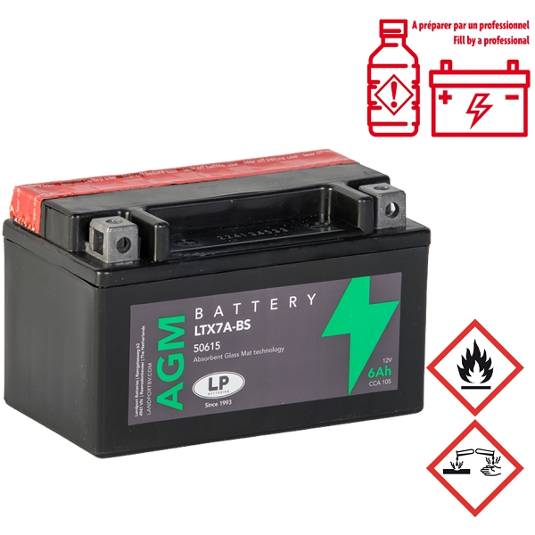 BATTERIE LANDPORT LTX7A-BS 12V 6Ah SANS ENTRETIEN AGM (GY6 4T / SCOOTER CHINOIS / TNT MOTOR) (EQUIVALENT YTX7A-BS)