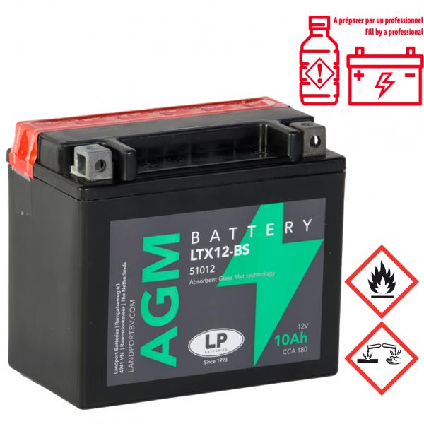 BATTERIE LANDPORT LTX12-BS 12V 10Ah SANS ENTRETIEN AGM ADAPT. (PIAGGIO BEVERLY/LIBERTY/X10 125cc) (EQUIVALENT YTX12-BS)