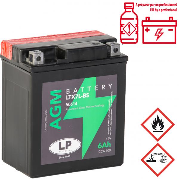 BATTERIE LANDPORT LTX7L-BS 12V 6Ah  SANS ENTRETIEN AGM ADAPT. (HONDA PANTHEON / SH / S-WING / SH / DYLAN / YAMAHA YBR 125) (EQUIVALENT YTX7L-BS)