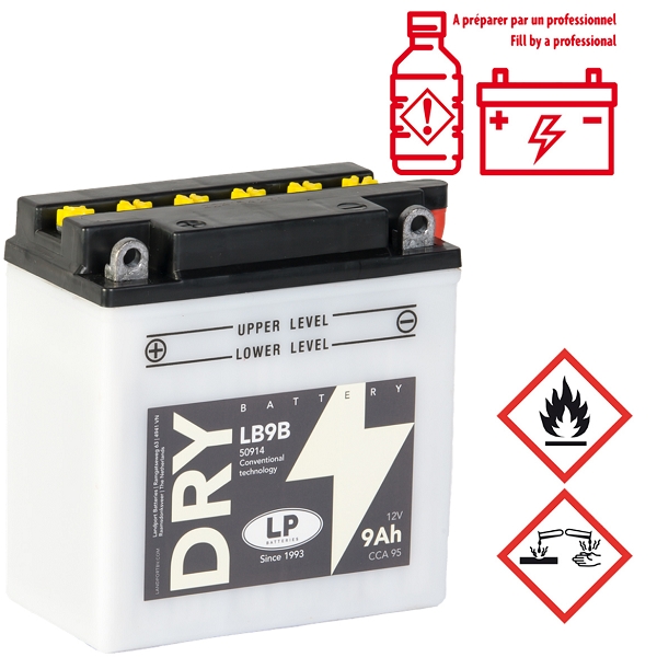 BATTERIE LANDPORT LB9B 12V-9.Ah (AVEC ENTRETIEN AVEC PACK ACIDE) ADAPT. PIAGGIO 50-125 FLY. LIBERTY. TYPHOON. VESPA LX / GILERA 50-125 RUNNER / APRILIA 50 SR H2O. SR-MOTARD. 125 RS. SPORT-CITY