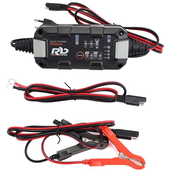 CHARGEUR ET MAINTIEN DE BATTERIE RBMAX  6-12V 3.5A POUR BATTERIE STD. AGM / SLA. LIFePO4. GEL (livrée avec cordon permanent)