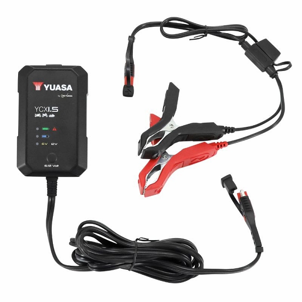 CHARGEUR DE BATTERIE YUASA YCX 1.5 6V/12V 1.5A CAPACITE 30 Ah (POUR BATTERIES CONVENTIONNELLES. SANS ENTRETIEN. AGM. LITHIUM)