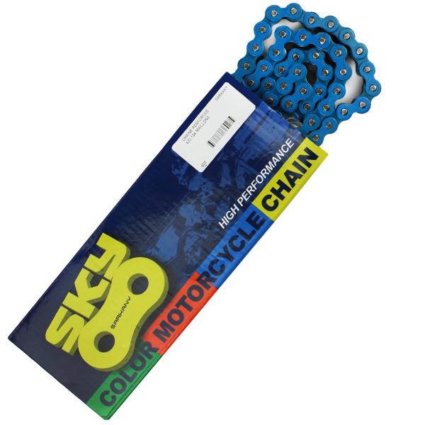 CHAINE MOTO / MECABOITE RENFORCEE COULEUR BLEU KMC 420 134 MAILLONS