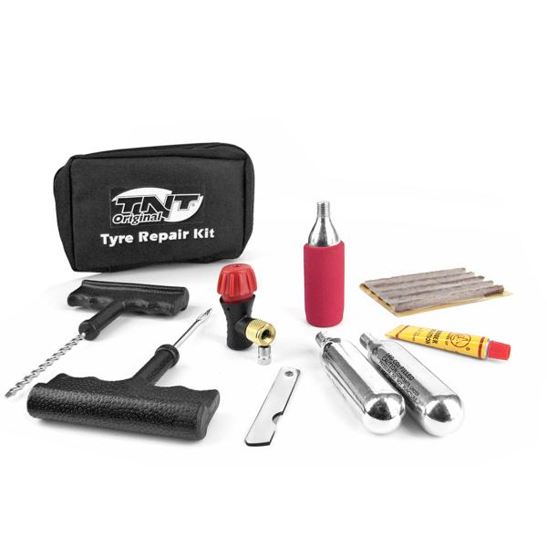 NECESSAIRE REPARATION TUBELESS A MECHE + CARTOUCHES D'AIR COMPRIME ( QUAD / MOTO / CYCLO / SCOOTER )