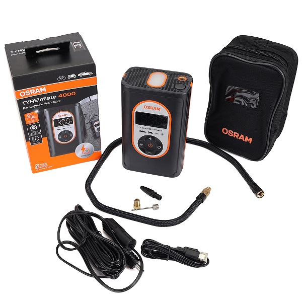 COMPRESSEUR RECHARGEABLE OSRAM TYRE INFLATE 4000 (12V) RECHARGEABLE USB-C + ALLUME CIGARE