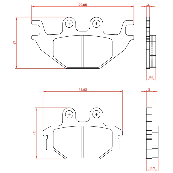 PLAQUETTE DE FREIN MOTO BRENTA ADAPT. YAMAHA 125 YZF-R125 2008> AR. 125 MT-125 2015> AR / XSR 125CC  (HOMOLOGUEE ECE R90) BR3133