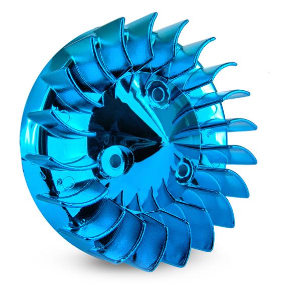 TURBINE REFROIDISSEMENT ADAPT. MBK BOOSTER / STUNT / SLIDER / OVETTO / YAMAHA BWS / NEOS ( MOTEUR MINARELLI A/C ) BLEU ANODISE