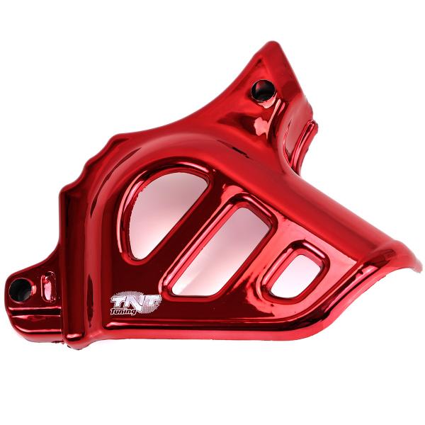 CACHE PIGNON ADAPT. MINARELLI 50 AM6 / MBK 50 X-POWER. X-LIMIT / YAMAHA 50 TZR. DTR / PEUGEOT 50 XPS. XR6 / RIEJU 50 RS1. SMX/BETA 50 RR / APRILIA 50 RS  ROUGE ANODISE