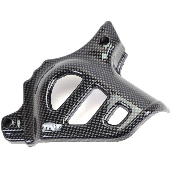 CACHE PIGNON ADAPT. MINARELLI 50 AM6 / MBK 50 X-POWER. X-LIMIT / YAMAHA 50 TZR. DTR / PEUGEOT 50 XPS. XR6 / RIEJU 50 RS1. SMX/BETA 50 RR / APRILIA 50 RS  IMITATION CARBONE