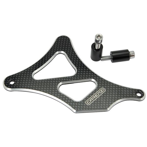 CACHE PIGNON ALUMINIUM CARENZI ADAPT. MINARELLI 50 AM6 / BETA 50 RR / RIEJU 50 MRT / SHERCO 50 SM-R. SE-R  IMITATION CARBONE