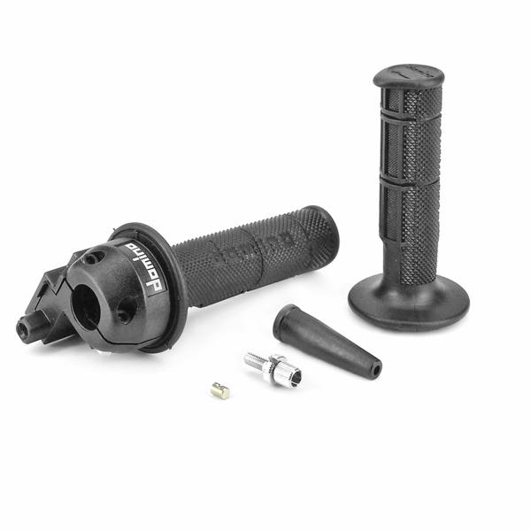 POIGNEE DE GAZ DOMINO COMMANDO AVEC REVETEMENTS ADAPT. DERBI 50 SENDA / MBK 50 X LIMIT / YAMAHA 50 DT R / SUZUKI 50 SMX. RMX / RIEJU 50 RR / SUZUKI 50 RMX / PEUGEOT 50 XP6 2000>2002 /BETA 50 RR / GILE