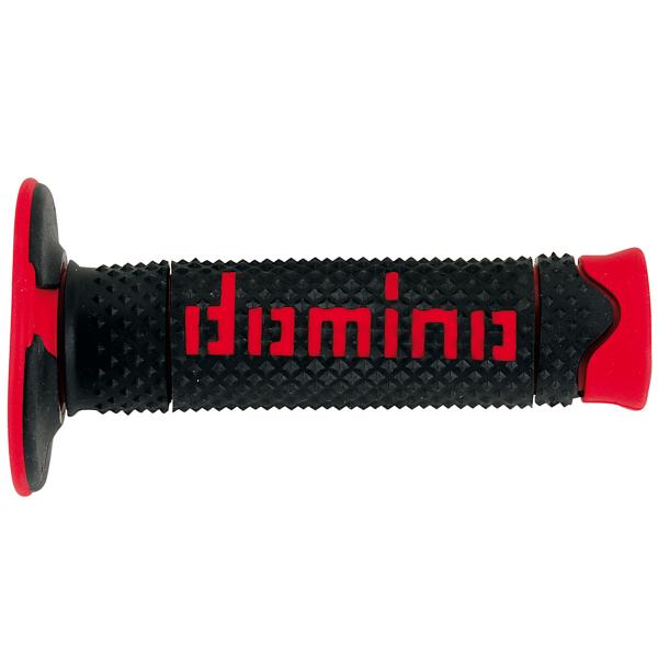 REVETEMENT POIGNEE DOMINO OFFROAD  BI-COMPOSANTS NOIR / ROUGE A260 CLOSED END 120mm (LA PAIRE)