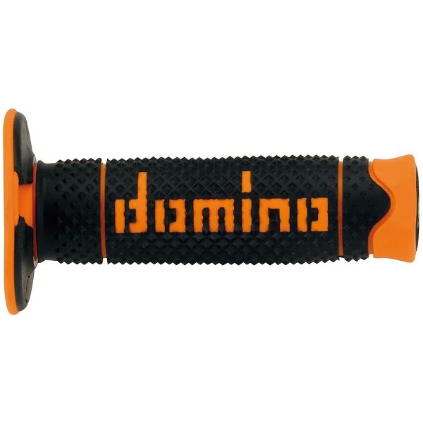 REVETEMENT POIGNEE DOMINO OFFROAD BI-COMPOSANTS NOIR / ORANGE A260 CLOSED END 120mm (LA PAIRE)