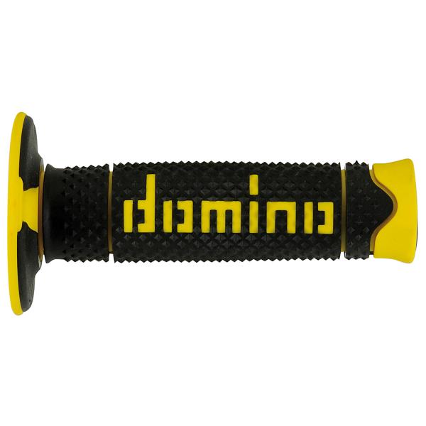 REVETEMENT POIGNEE DOMINO OFFROAD BI-COMPOSANTS NOIR / JAUNE A260 CLOSED END 120mm (LA PAIRE)