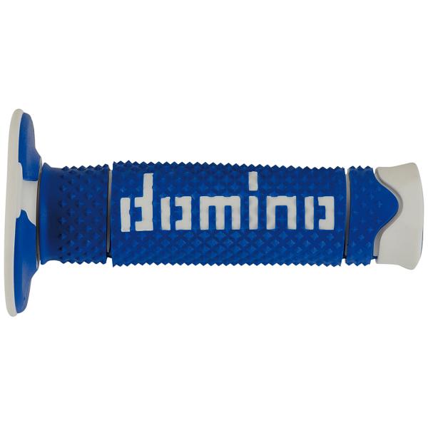 REVETEMENT POIGNEE DOMINO OFFROAD BI-COMPOSANTS BLEU / BLANC A260 CLOSED END 120mm (LA PAIRE)