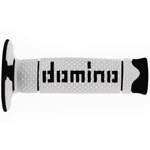 REVETEMENT POIGNEE DOMINO OFFROAD BI-COMPOSANTS BLANC / NOIR A260 CLOSED END 120mm (LA PAIRE)