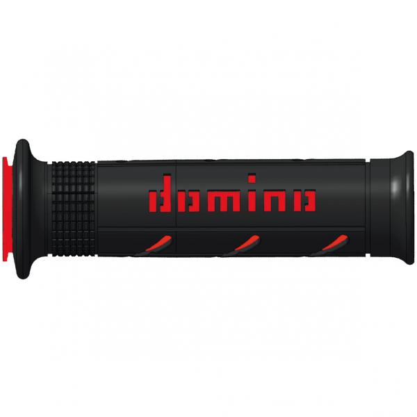 REVETEMENT POIGNEE DOMINO ROAD BI-COMPOSANTS NOIR / ROUGE A250 OPEN END 120-125mm (LA PAIRE)