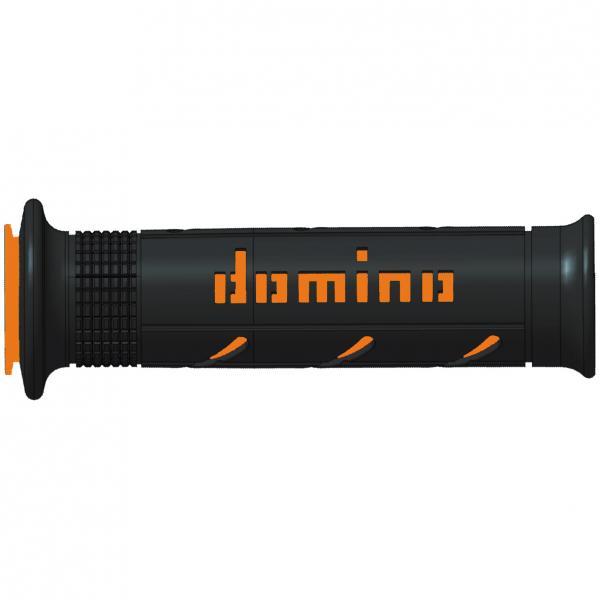 REVETEMENT POIGNEE DOMINO ROAD BI-COMPOSANTS NOIR / ORANGE  A250 OPEN END 120-125mm (LA PAIRE)