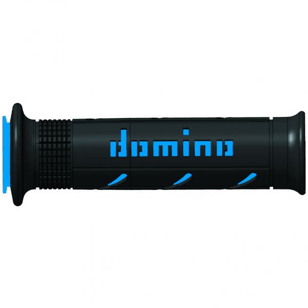 REVETEMENT POIGNEE DOMINO ROAD BI-COMPOSANTS NOIR / BLEU A250 OPEN END 120-125mm (LA PAIRE)