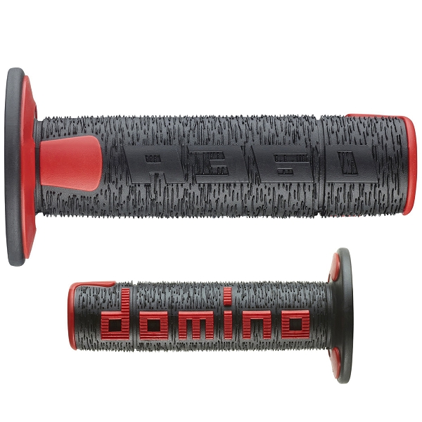 REVETEMENT POIGNEE DOMINO OFFROAD  NOIR / ROUGE A360 CLOSED END 120-123mm (LA PAIRE)