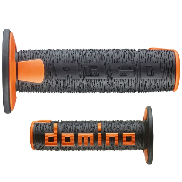 REVETEMENT POIGNEE DOMINO OFFROAD NOIR / ORANGE A360 CLOSED END 120-123mm (LA PAIRE)