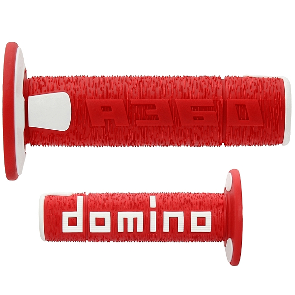 REVETEMENT POIGNEE DOMINO OFFROAD ROUGE / BLANC A360 CLOSED END 120-123mm (LA PAIRE)